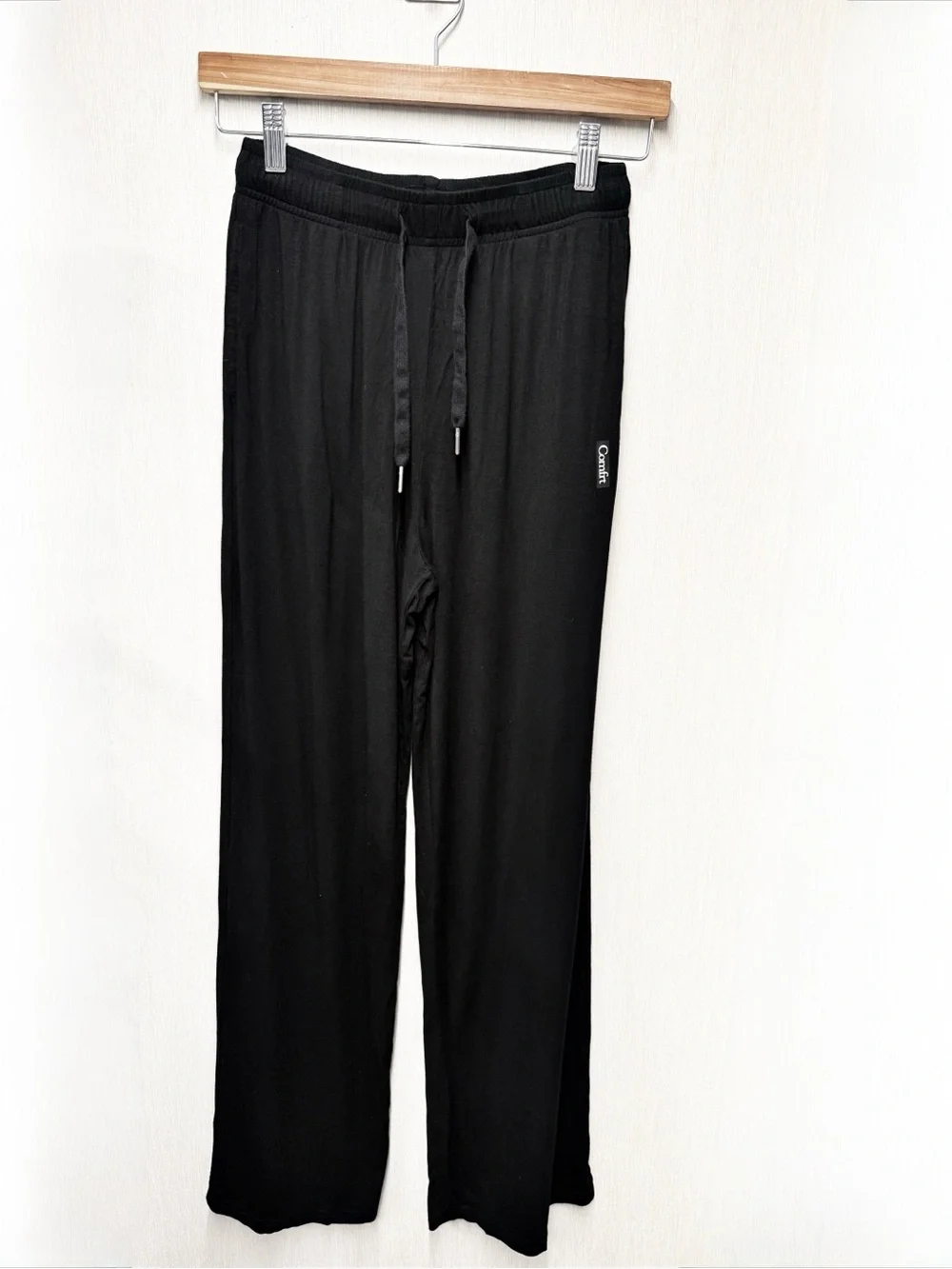Comfrt Black Wide Leg Drawstring Lounge Pants, Size Small